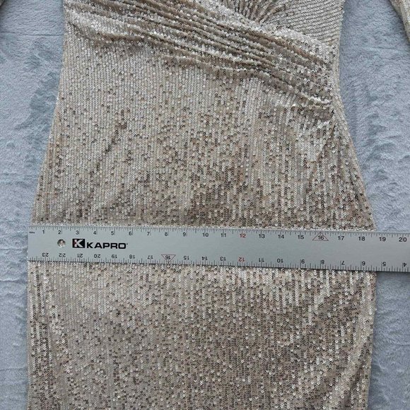 MAC DUGGAL IEENA Sequined Faux Wrap Long Sleeve Gown Size 8 NWT Nude Silver 0064 - Picture 14 of 16